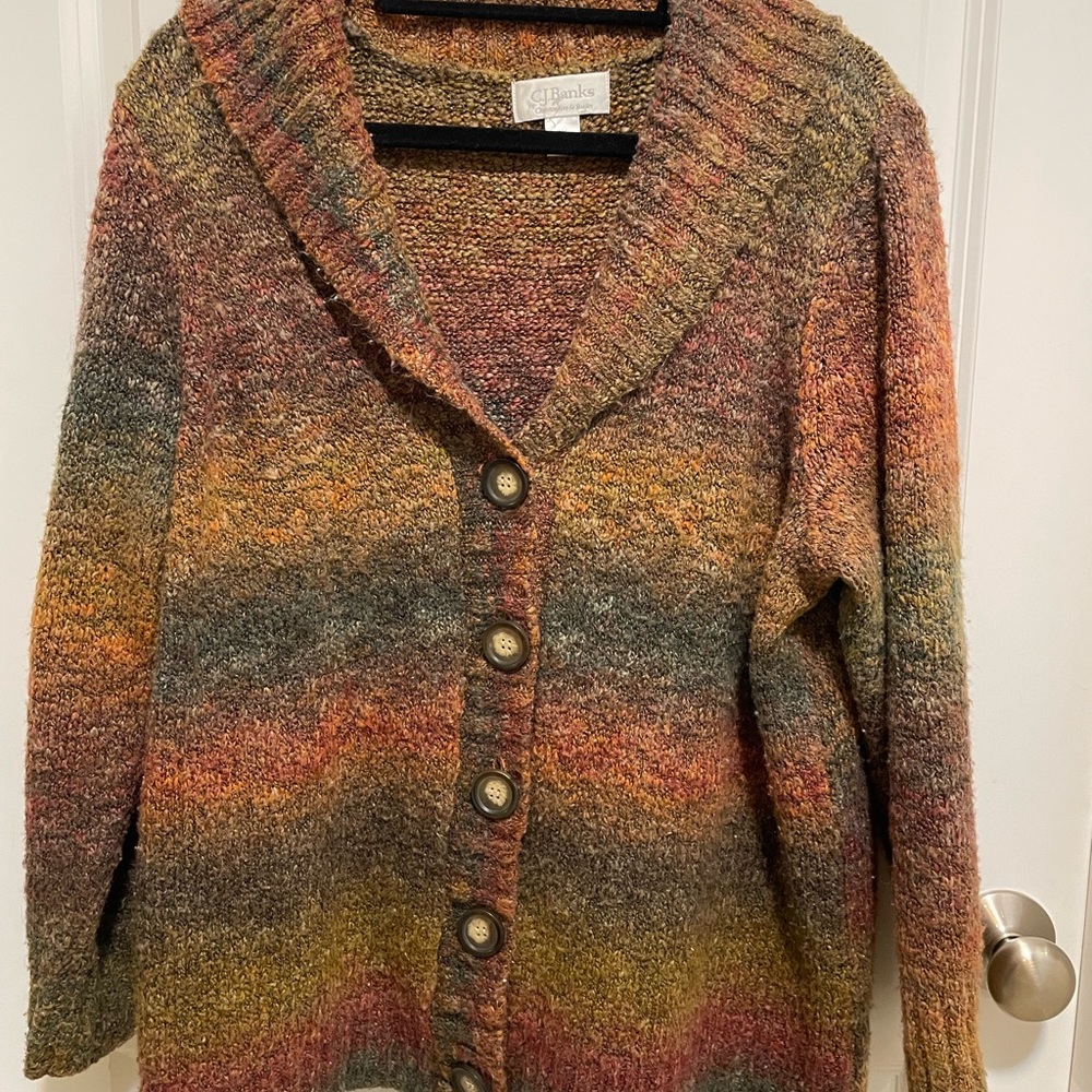 Christopher & banks collared button cardigan, 2X, earth tone, jewel tone, autumn